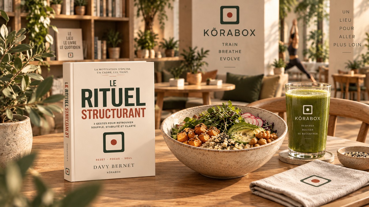Plat frais et jus vert dans l'univers KÕRABOX